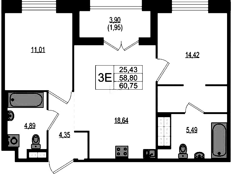 2-комнатная квартира 60.75 м², 4/4 эт., ЖК «Ranta Residence»